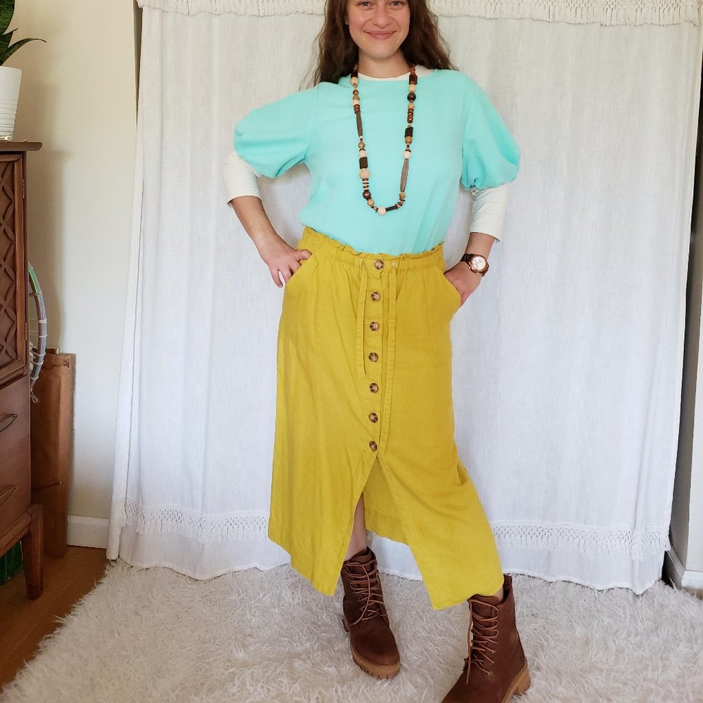 Cottonon lime green yellow button skirt with slit